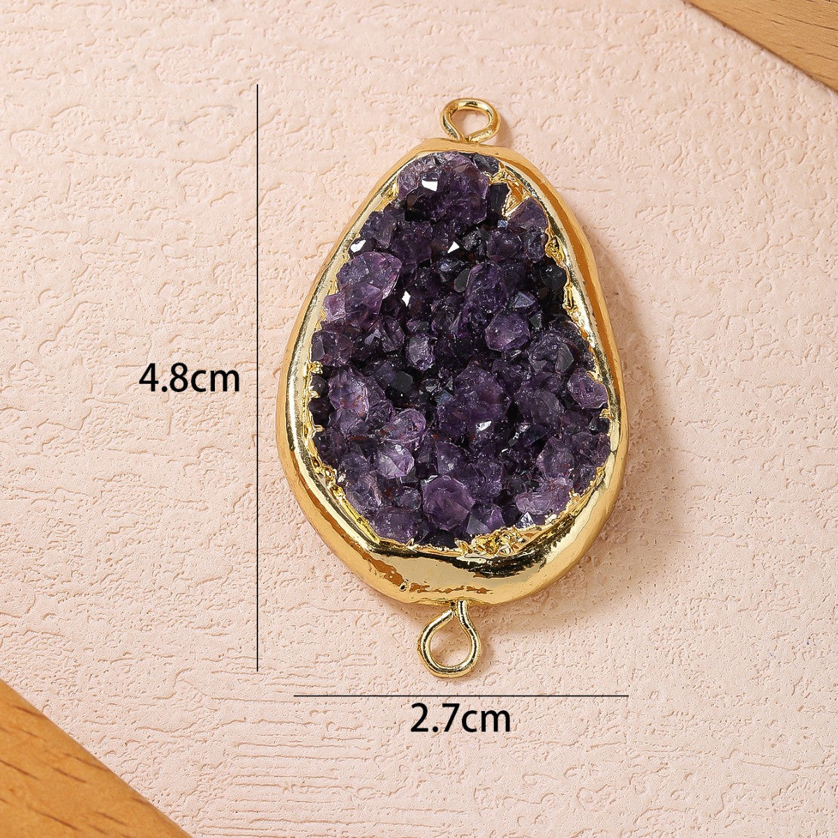 Bohemian Forest Style Amethyst Flower Bud Raw Stone Pendant | Gold-Toned Copper | Handmade