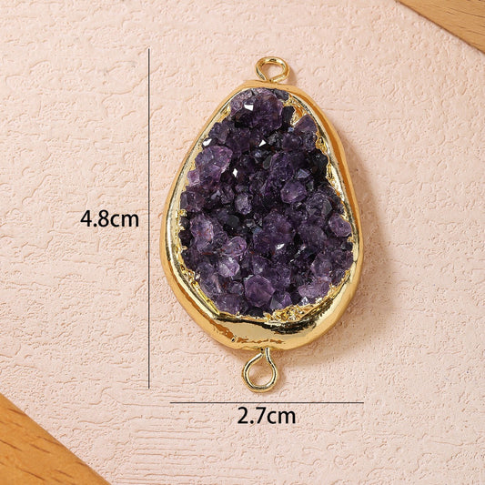Bohemian Forest Style Amethyst Flower Bud Raw Stone Pendant | Gold-Toned Copper | Handmade