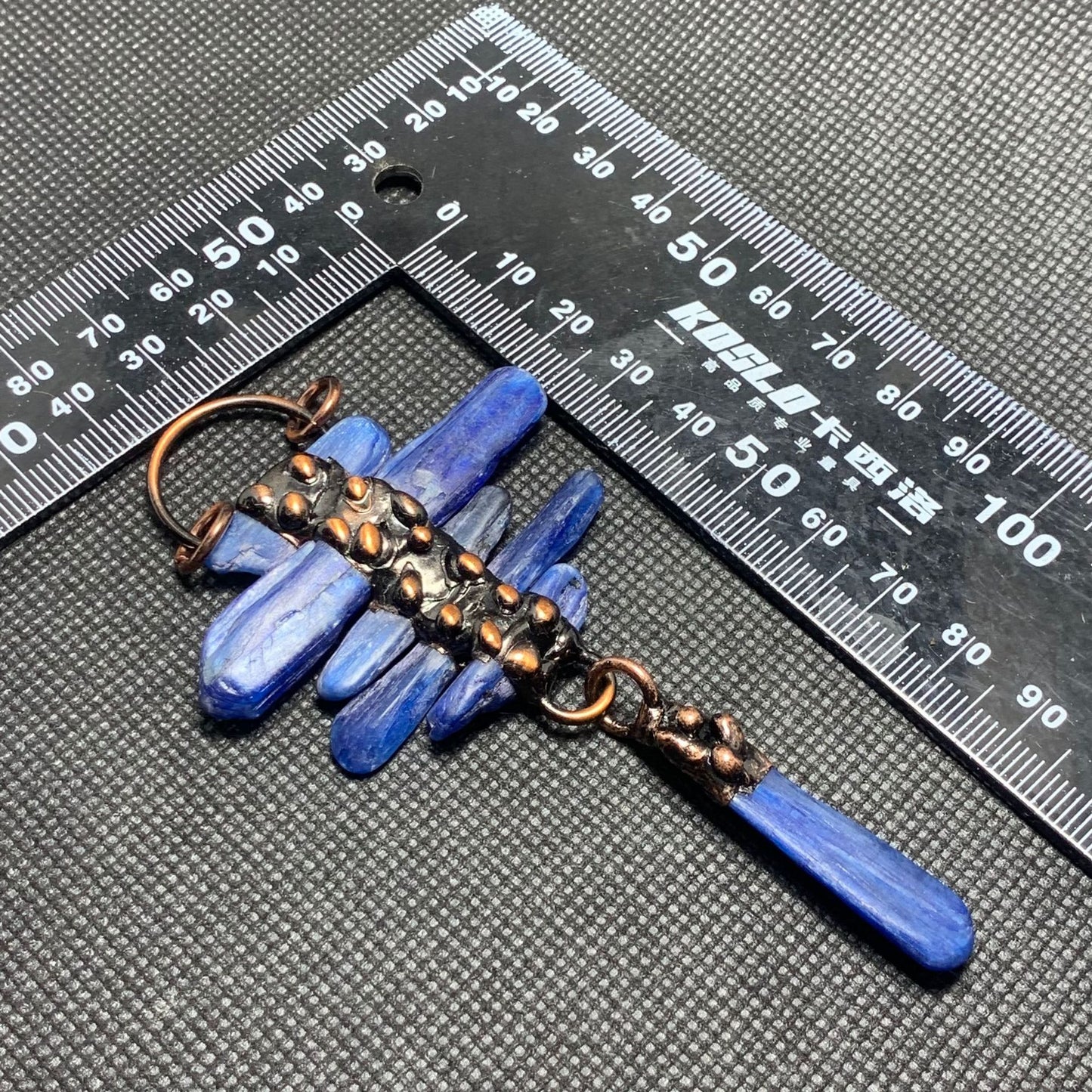Blue Kyanite Raw Stone Pendant Set | Bohemian Bronze Statement Jewelry