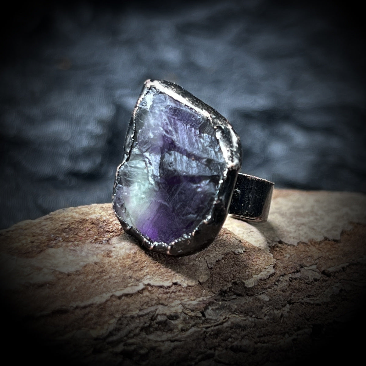 Bohemian Forest Style Raw Stone Ring | Adjustable Copper Open Band | Multiple Stone Options