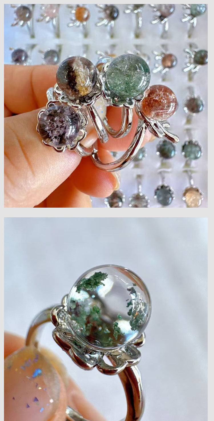 Natural crystal ring Green ghost color ghost crystal egg surface ring surface Cornucopia opening adjustable ring
