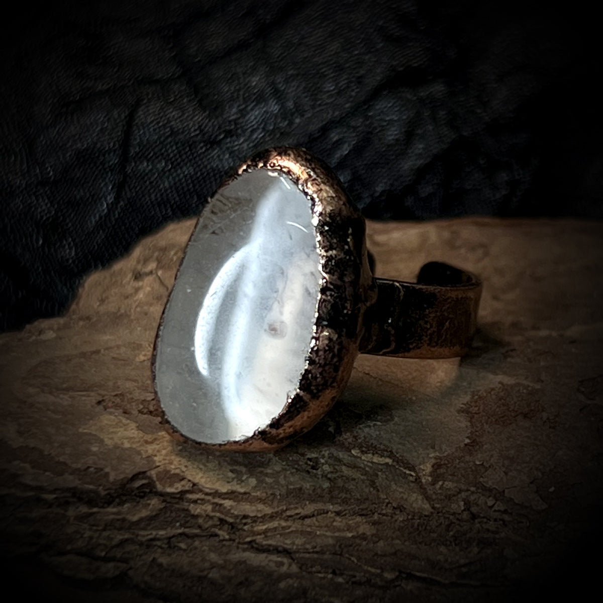 Bohemian Forest Style Raw Stone Ring | Adjustable Copper Open Band | Multiple Stone Options