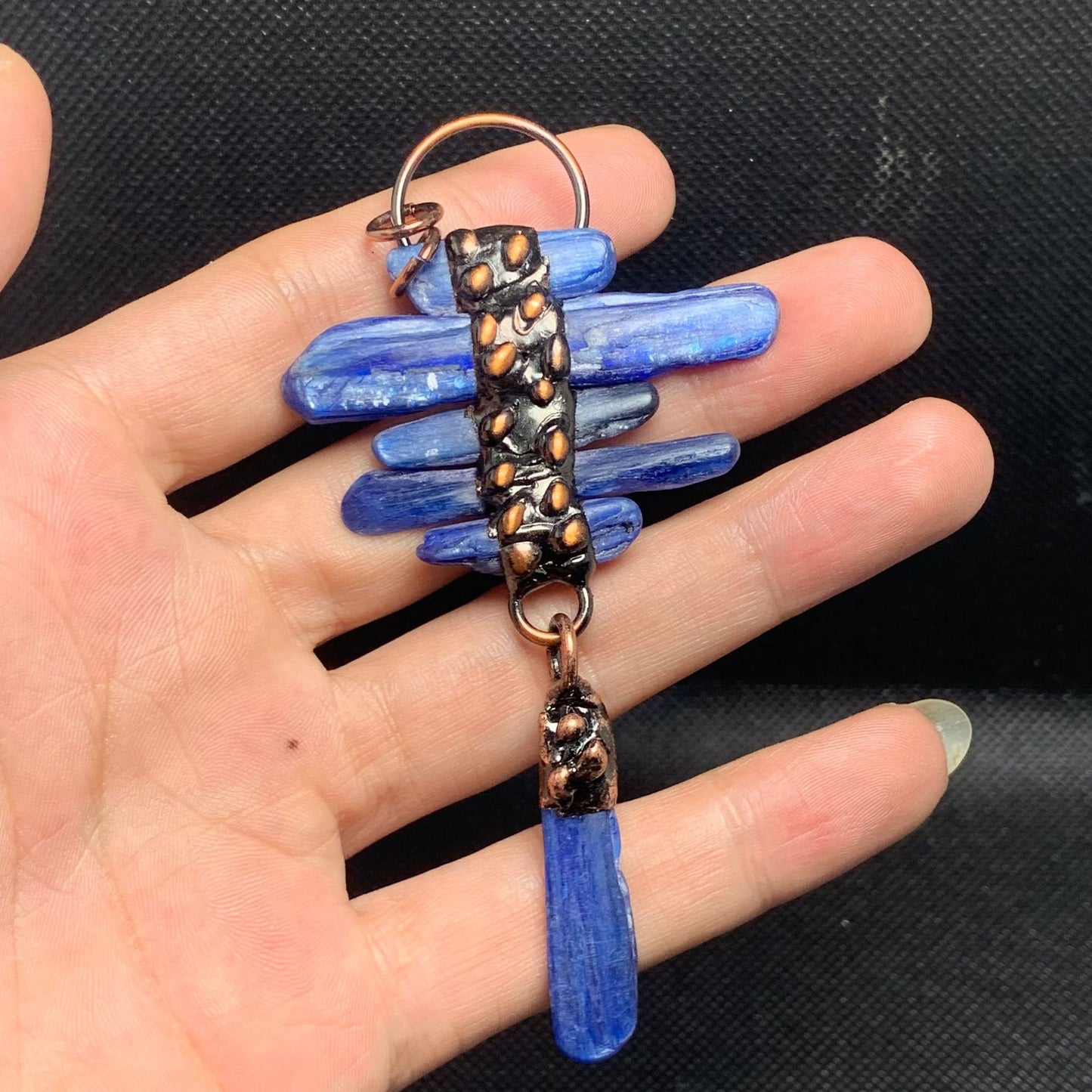 Blue Kyanite Raw Stone Pendant Set | Bohemian Bronze Statement Jewelry