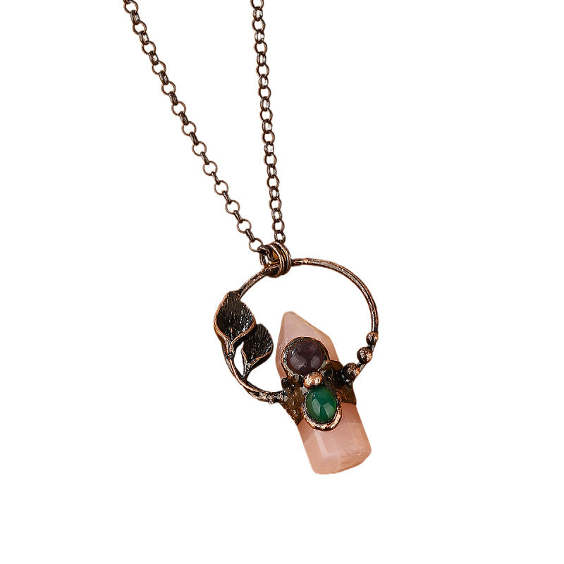 Bohemian Forest Style Hexagonal Column Stone Pendant Necklace | Antique Silver Setting | Multiple Stone Options