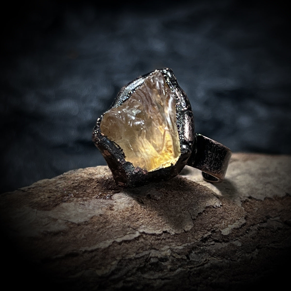 Bohemian Forest Style Raw Stone Ring | Adjustable Copper Open Band | Multiple Stone Options
