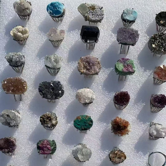 Natural crystal scraps small rough stone ring. Blind box