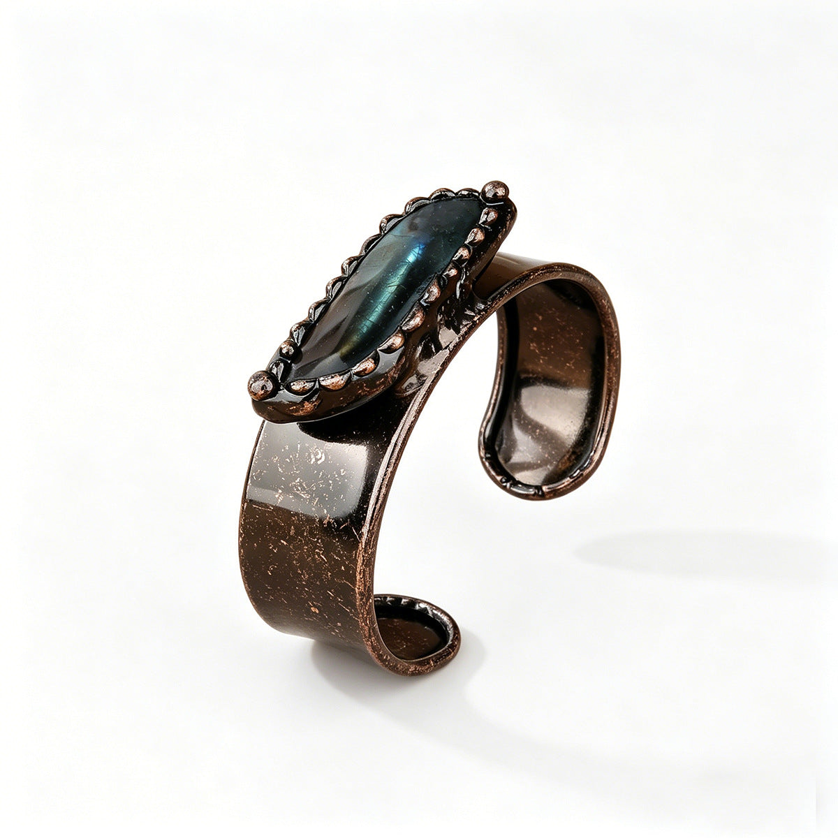 Bohemian Forest Style Labradorite Cuff Bracelet | Adjustable Antique Bronze Copper | Handmade
