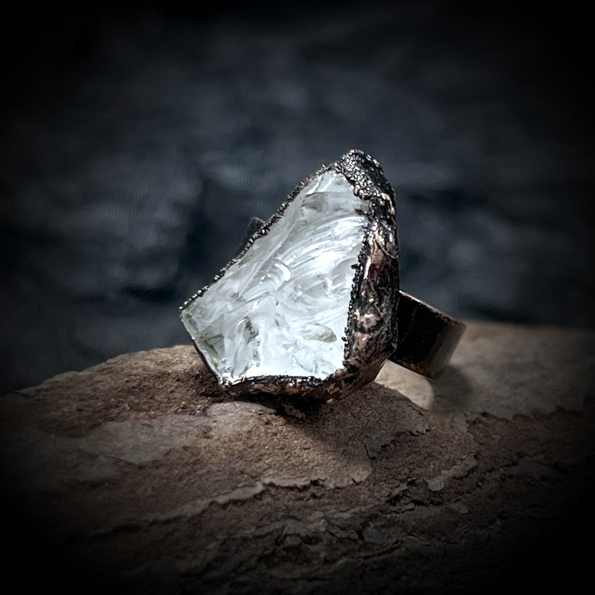 Bohemian Forest Style Raw Stone Ring | Adjustable Copper Open Band | Multiple Stone Options