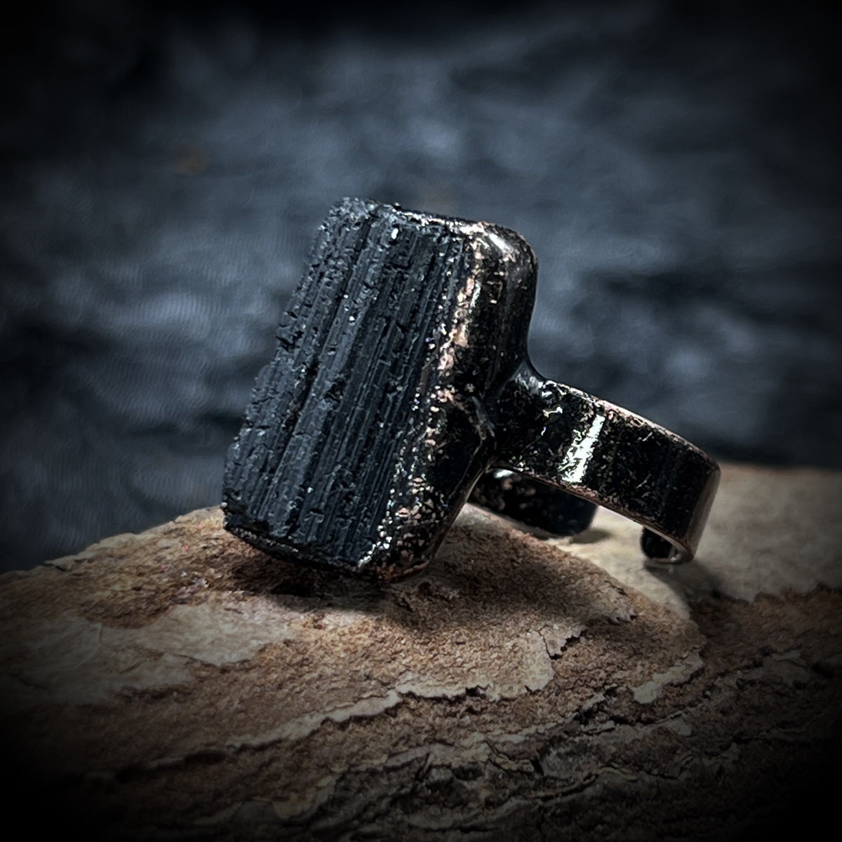 Bohemian Forest Style Raw Stone Ring | Adjustable Copper Open Band | Multiple Stone Options