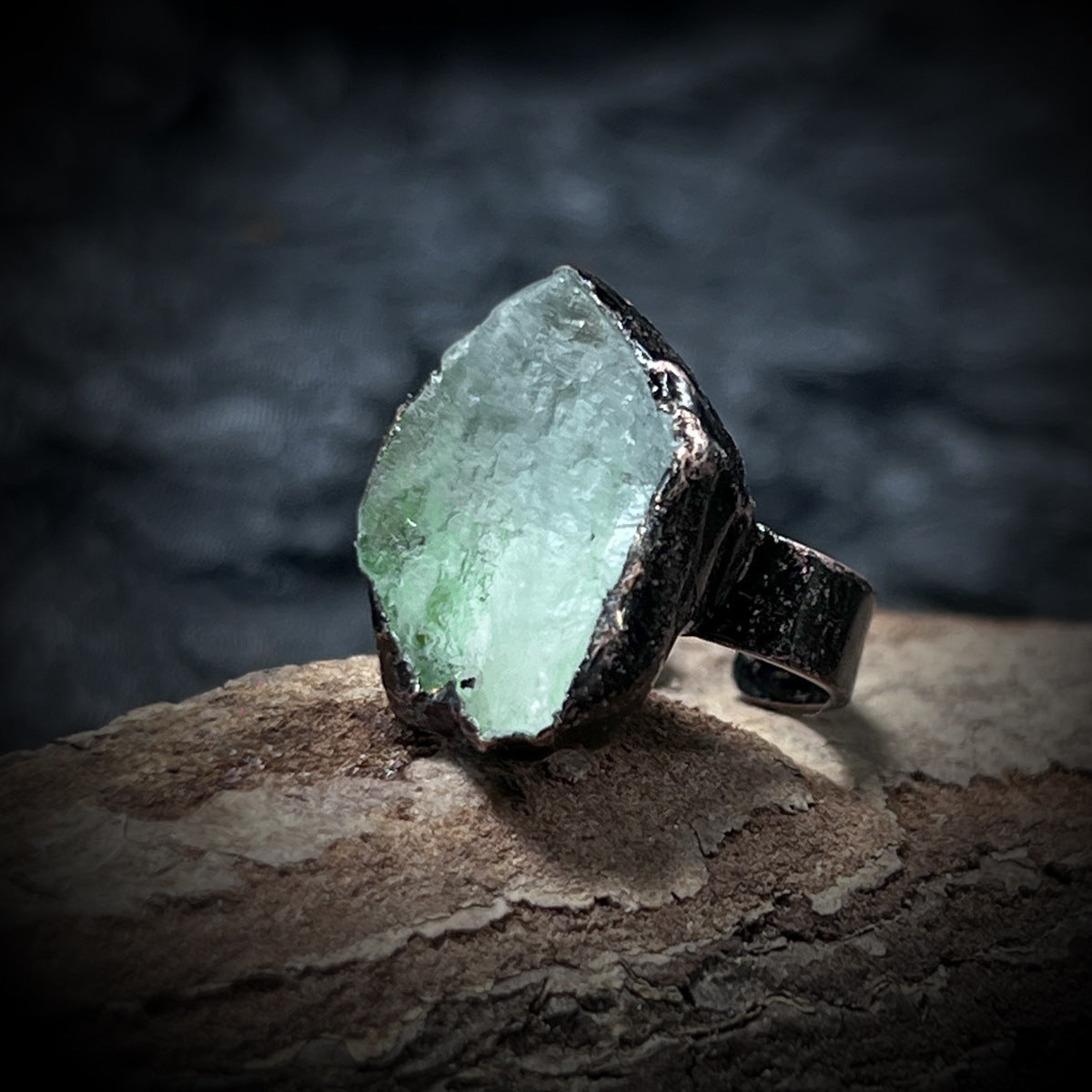 Bohemian Forest Style Raw Stone Ring | Adjustable Copper Open Band | Multiple Stone Options