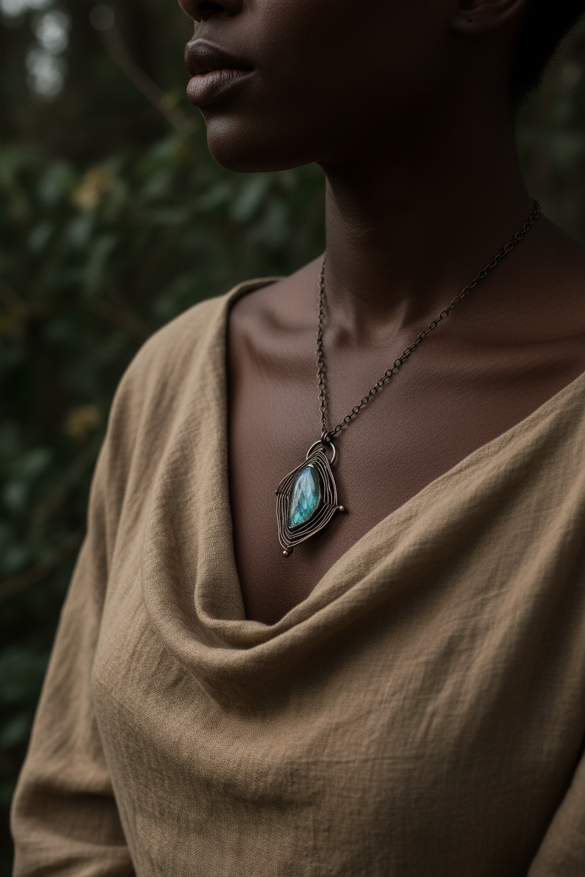 Black model wearing necklace
