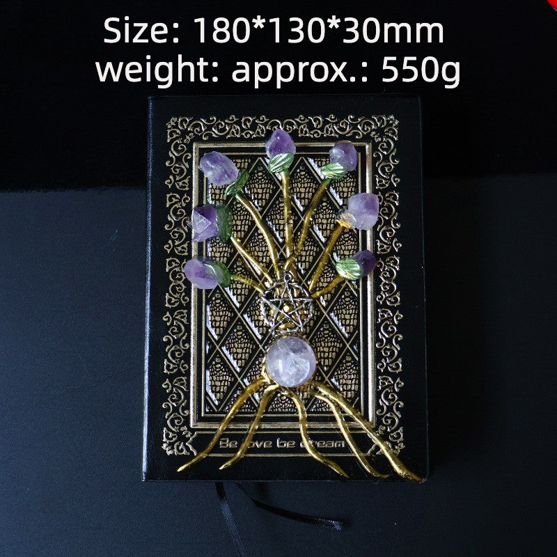 Handmade Amethyst Crystal Flower Notebook Diary | Stone Inlay Cover