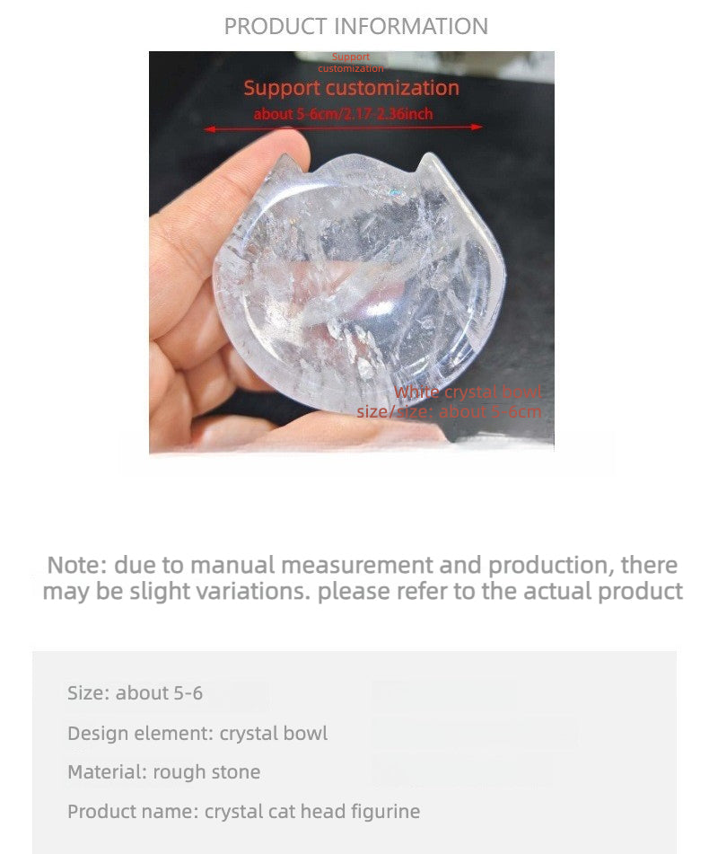 White Crystal Cat Bowl | Natural Quartz Carved Kitten Dish Decor