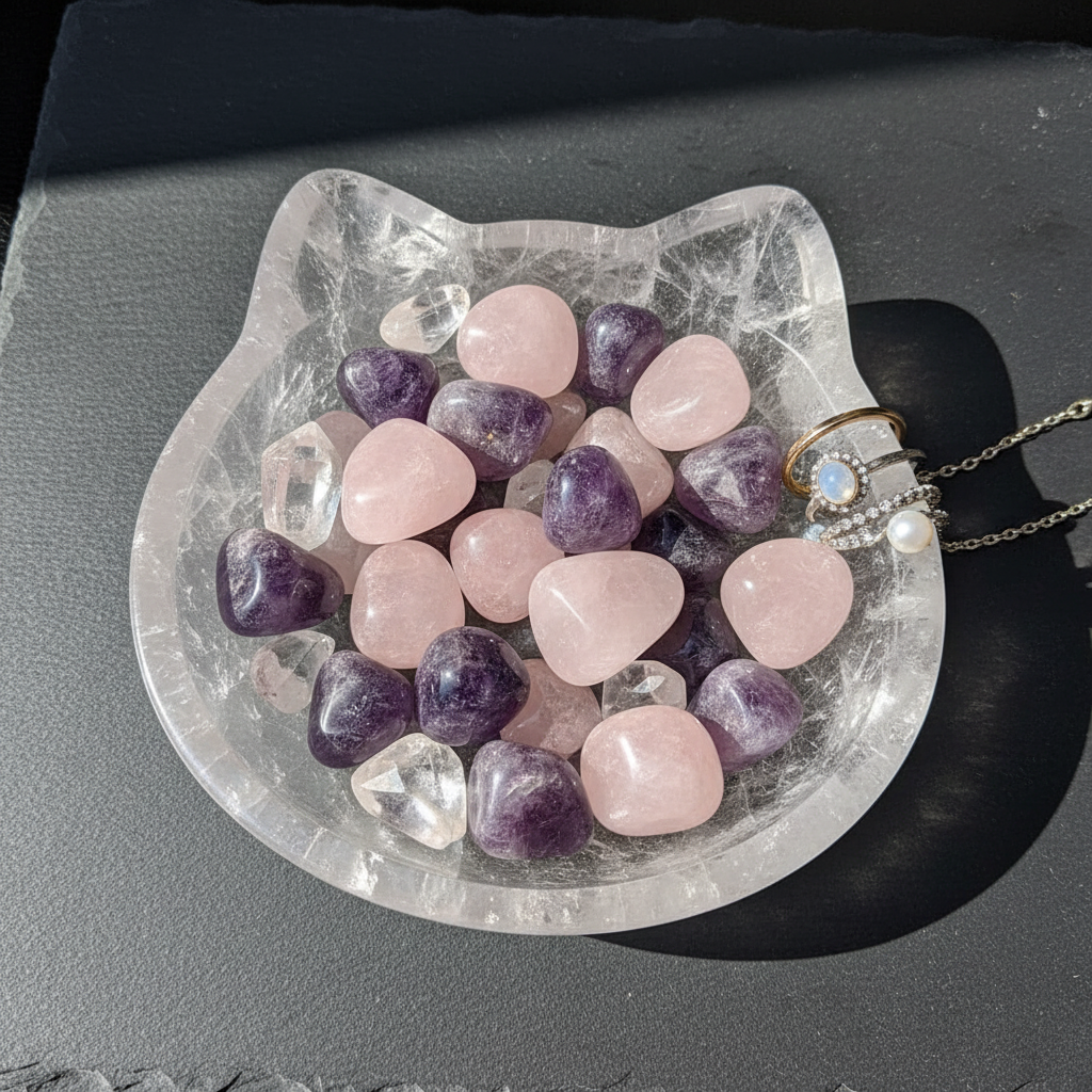 Large Bowl with Crystals and Jewelry