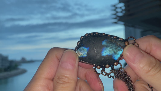 Bohemian Forest Style Labradorite Layered Necklace | Antique Bronze Multi-Layer Chain | Handmade